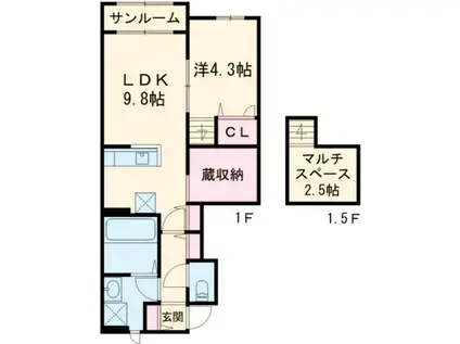 BELLE LEAD小針(1LDK/1階)の間取り写真