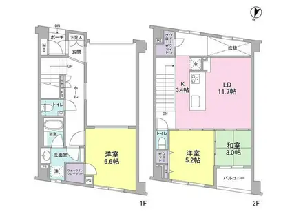 ソアラノーム碑文谷(2SLDK/1階)の間取り写真
