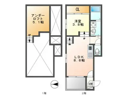 ハーモニーテラス愛知町2(1LDK/1階)の間取り写真