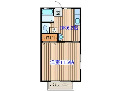 植木ハイツⅡ(1DK/2階)の間取り写真