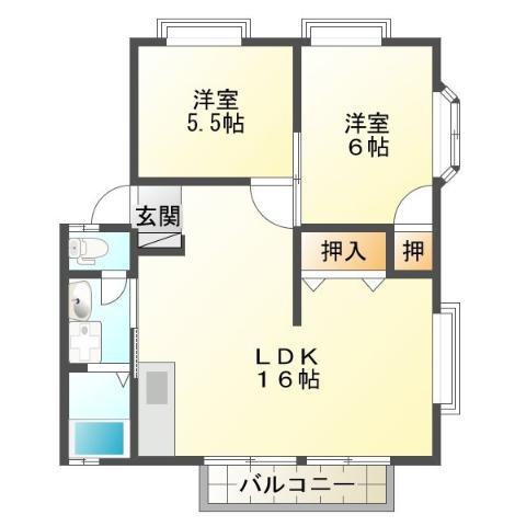 ハイグレードタウン多治米(2LDK/2階)の間取り写真