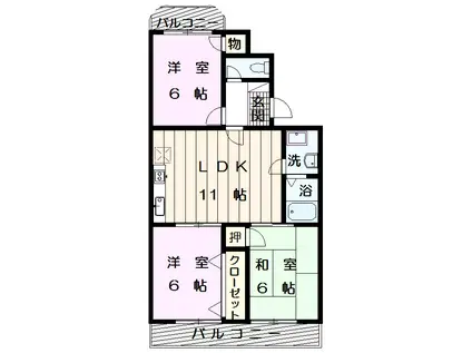 第一寺田マンション(3LDK/3階)の間取り写真