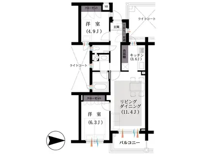 テラス松原(2LDK/3階)の間取り写真