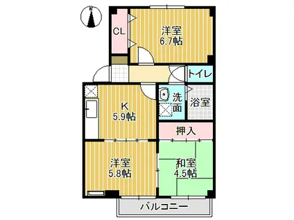 ラ・ビュー弐番館(3K/2階)の間取り写真