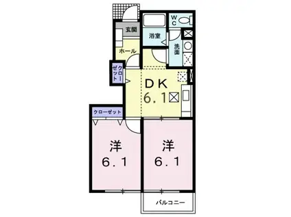 プール・トゥジュールC(2DK/1階)の間取り写真