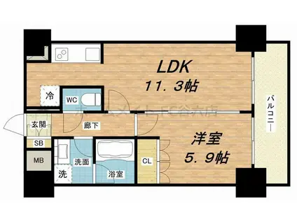 URBAN FLATS中之島(1LDK/3階)の間取り写真
