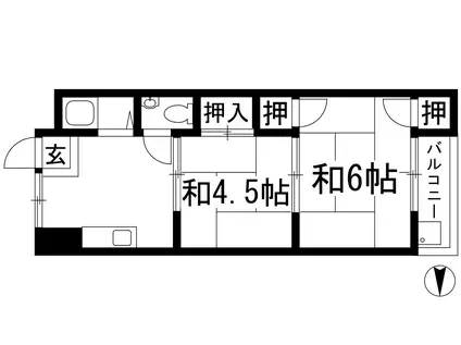 グレイス川西(2K/5階)の間取り写真