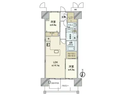ロイヤルガーデンシティ学南町(2LDK/4階)の間取り写真