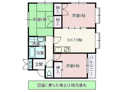 グリーンフィールド ノウスウイング(3DK/3階)の間取り写真