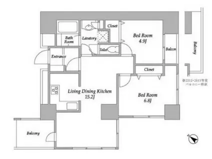 プラザタワー勝どき(2LDK/12階)の間取り写真