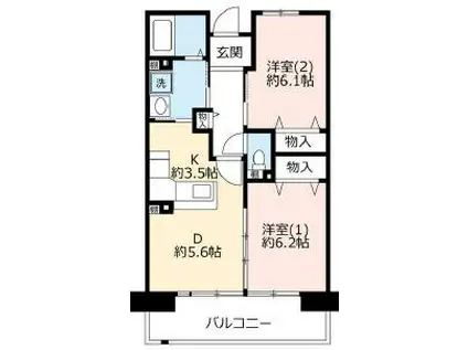 UR浜甲子園さくら街 19号棟(2LDK/3階)の間取り写真