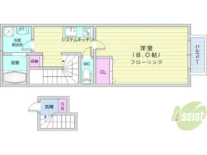 アスコット多賀城(1K/2階)の間取り写真