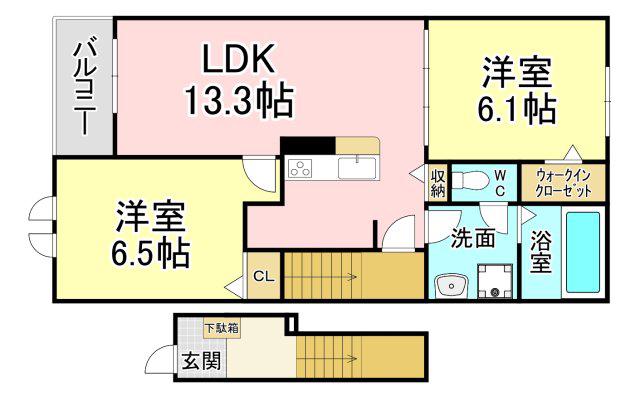 ジェイ・ヴィルタス6(2LDK/2階)の間取り写真
