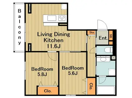 メリディアン ウエスト(2LDK/2階)の間取り写真