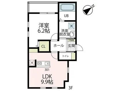 CHARMANT・K II(1LDK/3階)の間取り写真