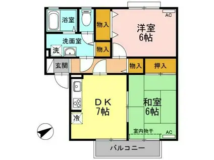 シャトル沖浜A(2DK/1階)の間取り写真