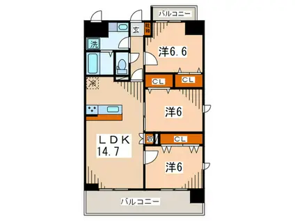PLAZA池尻I(3LDK/5階)の間取り写真