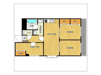 パープルハイツ大野(3LDK/2階)の間取り写真