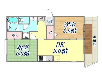 池尻ハイツ A棟(2DK/1階)の間取り写真
