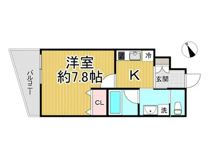ウェルスクエア西宮(1K/4階)の間取り写真
