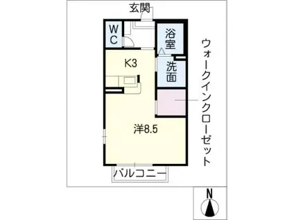 プロシード A棟(1K/1階)の間取り写真