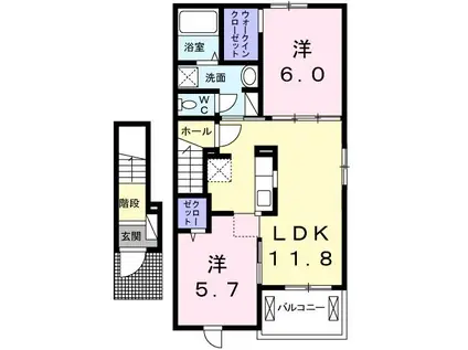 クラール蔵本公園 B(2LDK/2階)の間取り写真
