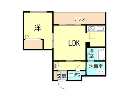 PURE GARDENS OKAMOTO(1LDK/1階)の間取り写真