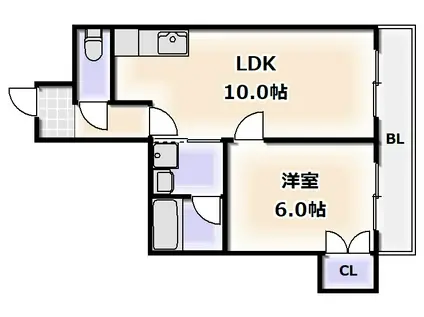 ラパンジール恵美須2(1LDK/6階)の間取り写真