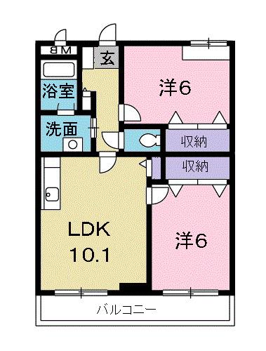 サンライズフジ(2LDK/1階)の間取り写真