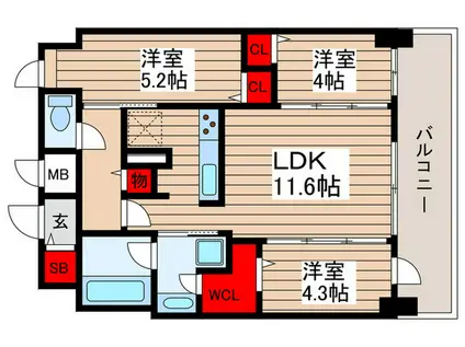 LUXENEPAWS南行徳(3LDK/6階)の間取り写真