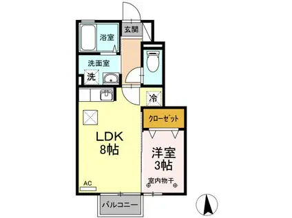 カエツリアルフィールドD-ROOM B(1LDK/1階)の間取り写真