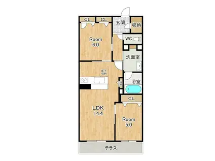 シャーメゾン カレ リアンジュ(2LDK/1階)の間取り写真