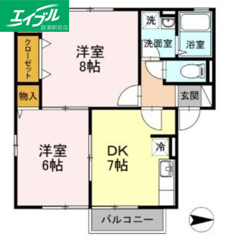 サンセール植田(2DK/2階)の間取り写真