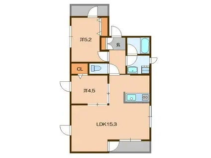 東急大井町線 緑が丘駅(東京) 徒歩1分 3階建 築5年(2LDK/2階)の間取り写真