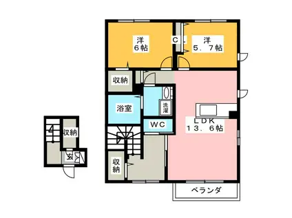 リヴァーチェ(2LDK/2階)の間取り写真