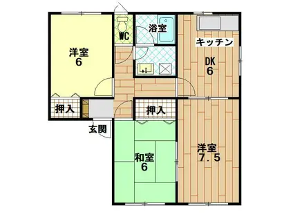 シェモア元町B棟(3DK/1階)の間取り写真