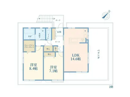 経堂2丁目戸建 2階部分(2LDK/2階)の間取り写真