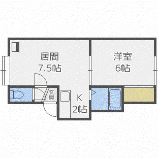 プラタナス曙B(1LDK/3階)の間取り写真