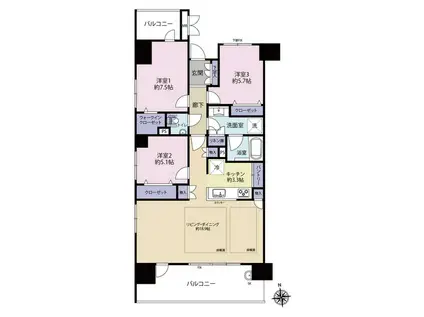 ル・サンク大濠公園(3LDK/15階)の間取り写真