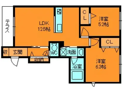 コンフォール平端(2LDK/1階)の間取り写真