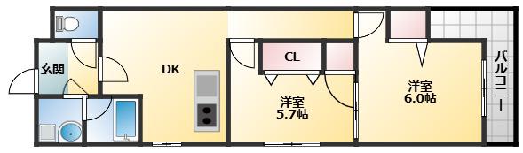 アベニュー藤井寺(2DK/4階)の間取り写真