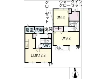 アルファハウス一里山(2LDK/2階)の間取り写真