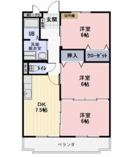 クリスタル萬月(3DK/1階)の間取り写真