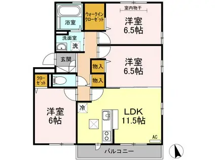 ランロード C棟(3LDK/1階)の間取り写真