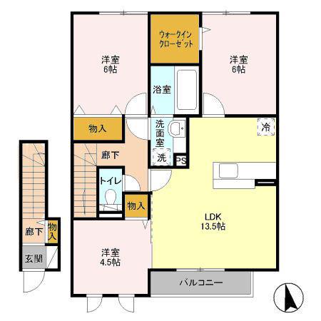 プティールB(3LDK/2階)の間取り写真