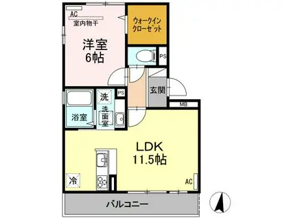 D-ROOM桜町 C棟(1LDK/1階)の間取り写真