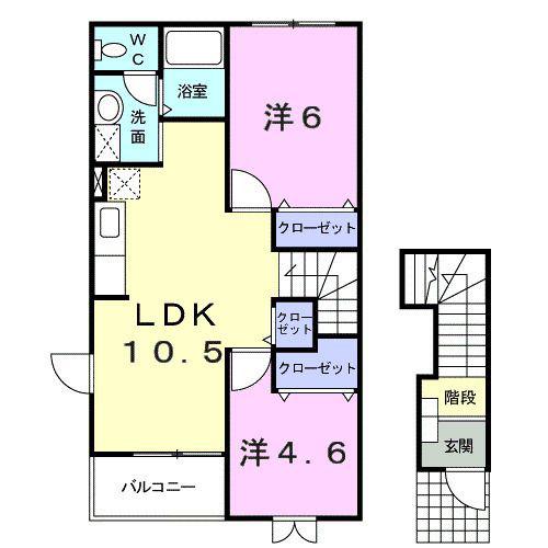 ノヴェル B(2LDK/2階)の間取り写真