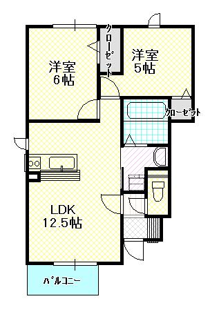クレア A棟(2LDK/1階)の間取り写真