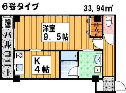 アルファKII(1K/2階)の間取り写真