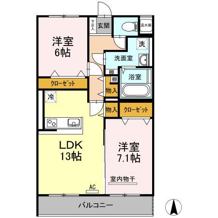 アヴニール(2LDK/1階)の間取り写真